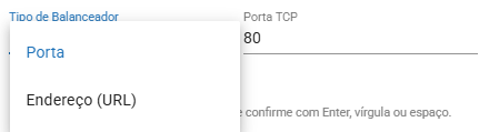 Campos específicos do Tipo de Balanceador Porta