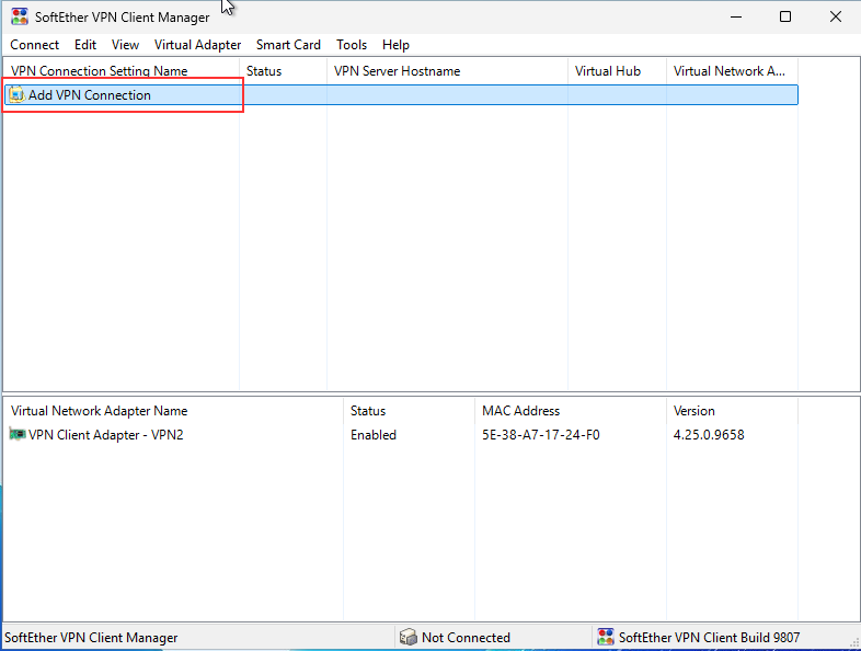 Adaptador criado (VPN2) com status Enabled.