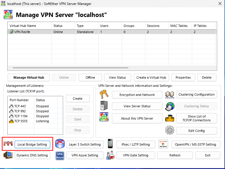 VPN Server Manager → Local Bridge Setting.