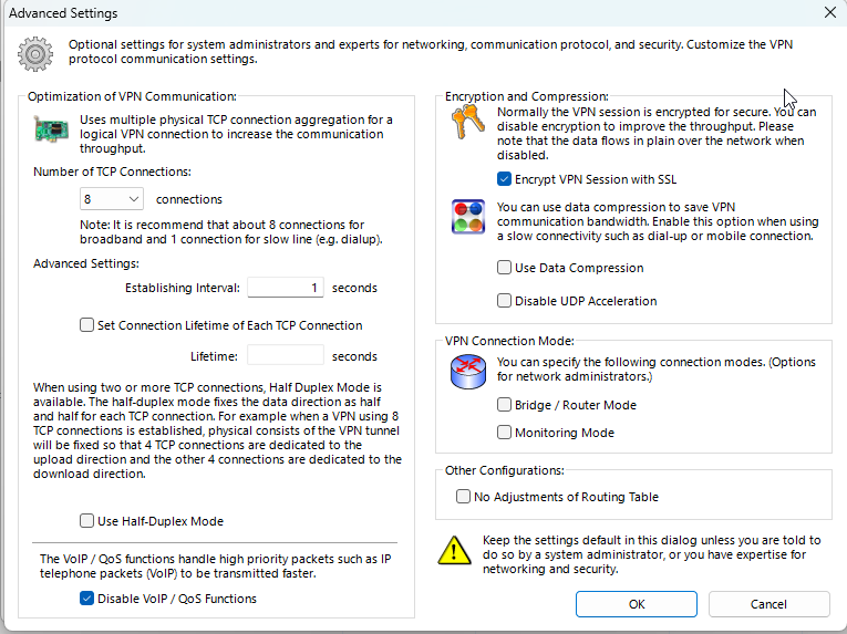 Advanced Settings do cliente.
